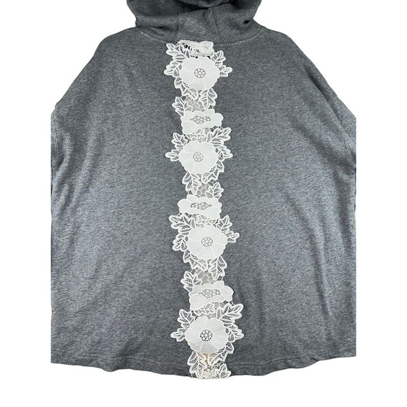 MONO B Sweatshirt Women's Size 1XL/2XL Grey Hooded Stretch Embroidered Lace - Picture 9 of 11